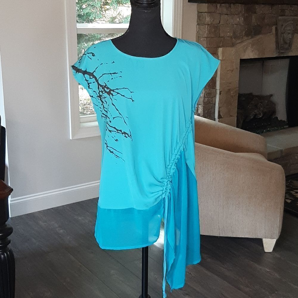 MAD Style Teal and Black Flowy Shirt